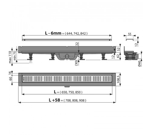 Душевой лоток Alcaplast Wall APZ30-850M с решеткой Хром