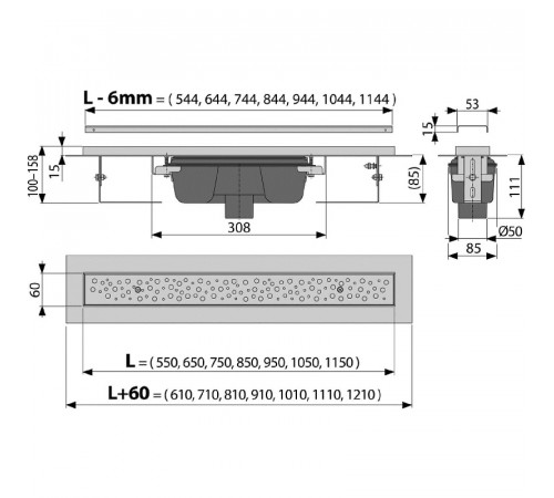 Душевой лоток Alcaplast Antivandal APZ1011-1050L с решеткой Хром