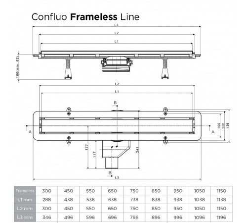 Душевой лоток Pestan Confluo Frameless Line 550 Black Matte 13701319 с решеткой Черный матовый / полая под плитку