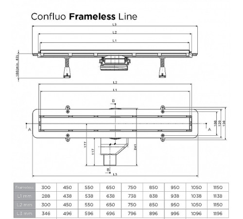 Душевой лоток Pestan Confluo Frameless Line 950 13701323 с двухсторонней решеткой Черный матовый / полая под плитку