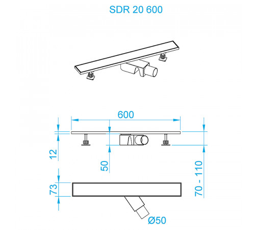 Душевой лоток RGW SDR-20 47212060-01 с решеткой Хром