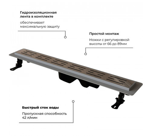 Душевой лоток RGW Drain Leo-20-60 60212060-01 с решеткой Хром