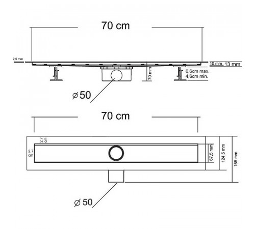 Душевой лоток Vincea Optima 70 SAY.601.70.P.NSNGH с решеткой Хром