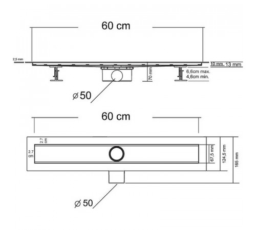 Душевой лоток Vincea Optima 60 SAY.601.60.P.DUZ с решеткой Хром