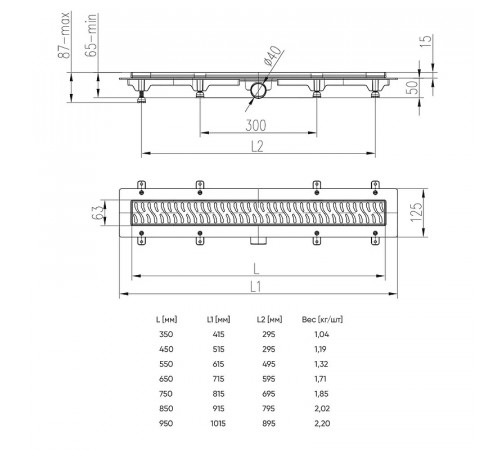 Душевой лоток Veconi Line B 850 V850LB с Черной матовой решеткой