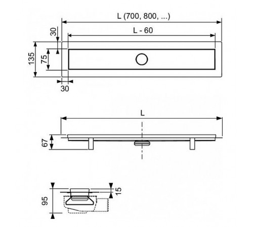 Душевой лоток Tece Linus 80 15100089 с решеткой straight Хром