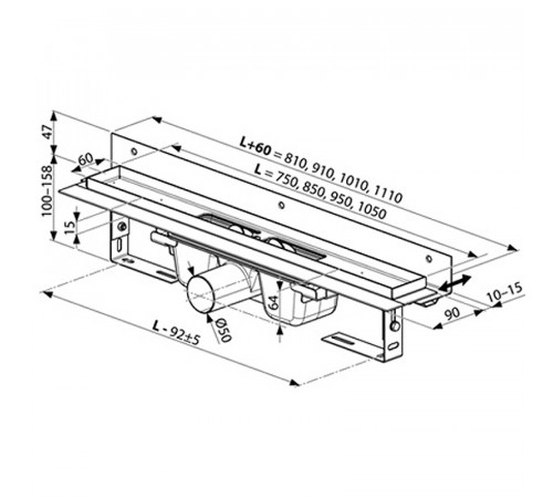 Душевой лоток Ravak 10° OZW 75 X01626 с решеткой Хром