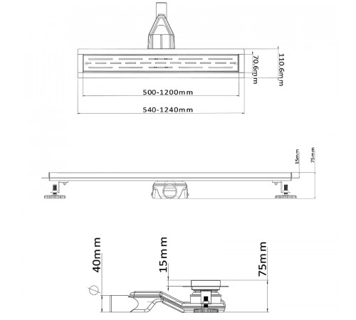 Душевой лоток Esbano Combi 70 C-RAIN-70SG ESTRCOMRAIN70SG с решеткой Золото матовое