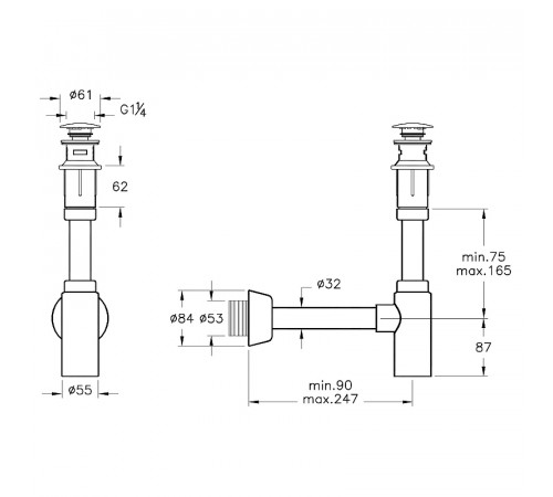 Сифон для раковины Vitra Syphon A45154 с донным клапаном Хром