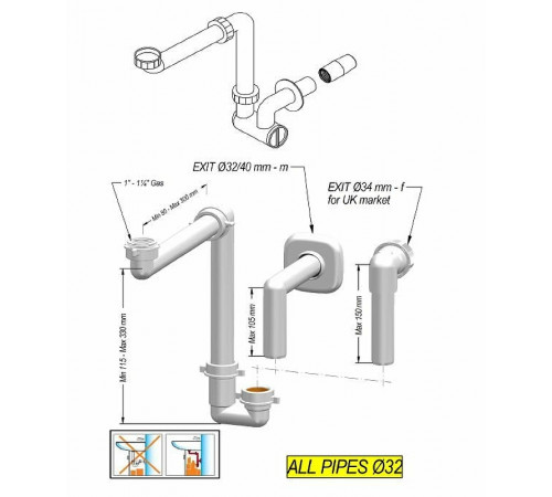 Сифон для раковины Ideal Standard Space Saving EE23033967 Белый