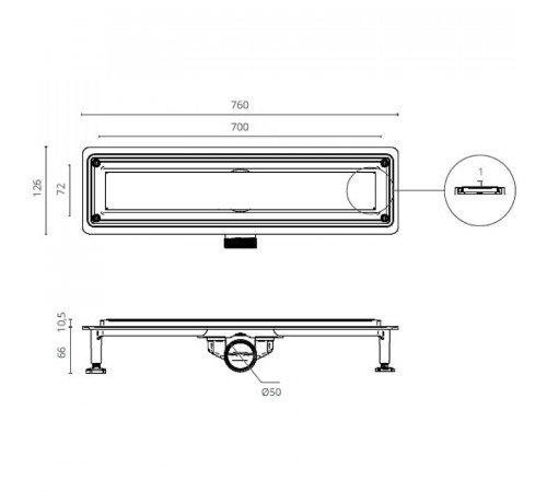 Душевой лоток Ctesi Flow Line Gold 70 BK4024540/1 с решеткой Золото