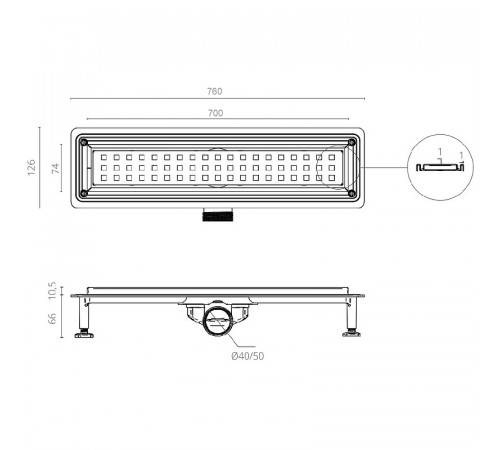 Душевой лоток Ctesi Way Square 70 BK4024140 с решеткой Нержавеющая сталь