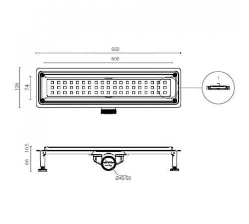 Душевой лоток Ctesi Way Square 60 BK4024130 с решеткой Хром