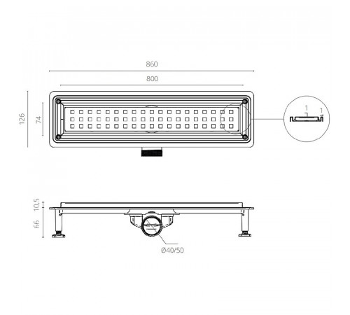 Душевой лоток Ctesi Way Square 80 BK4024150 с решеткой Нержавеющая сталь