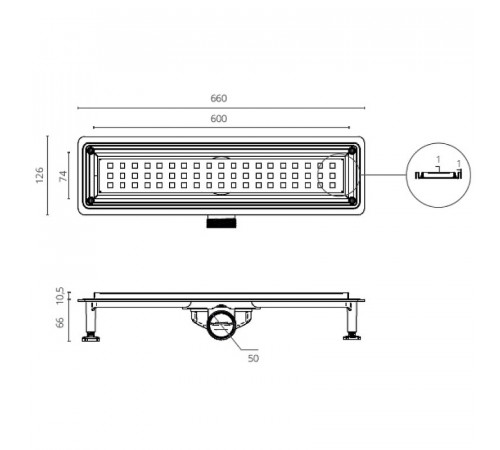 Душевой лоток Ctesi Flow Square Gold 60 BK4024630/1 с решеткой Золото