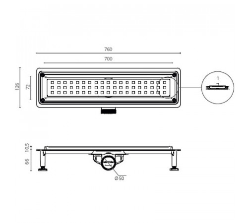 Душевой лоток Ctesi Flow Square Gold 70 BK4024640/1 с решеткой Золото