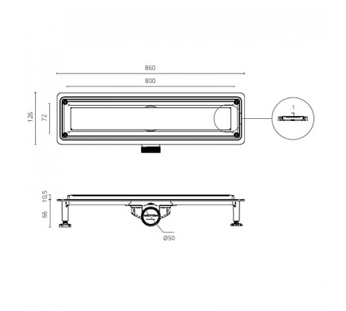 Душевой лоток Ctesi Flow Line 80 BK4024550 с решеткой Хром