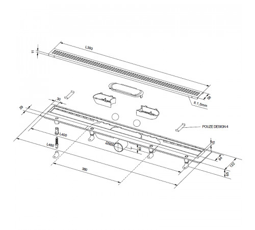 Душевой лоток PlastBrno Design 2 40 SZA2400 с решеткой Хром