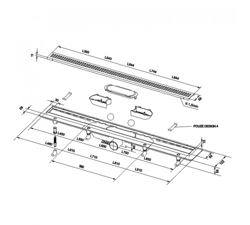 Душевой лоток PlastBrno Design 6 85 SZA6850 с Черной решеткой