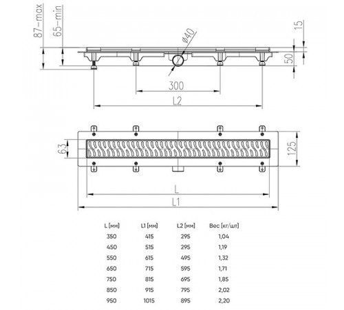 Душевой лоток Azario AZ-CH 750 MC с решеткой Medium