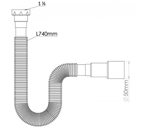 Гибкая труба Nova 1315 с гайкой 1 1/2 740 мм, выход d40/50 мм с плоской прокладкой