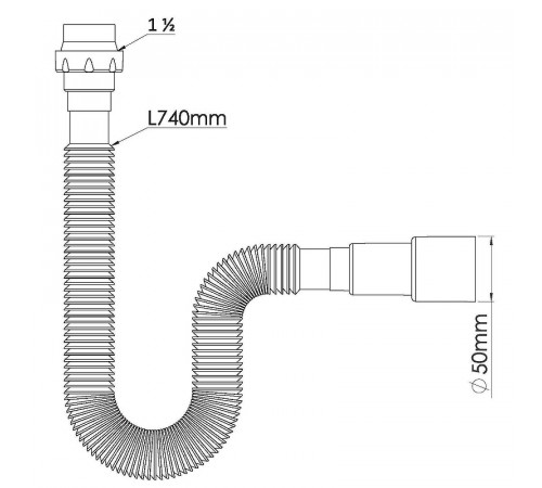Гибкая труба Nova 1325 с гайкой 1 1/2 740 мм, выход d40/50 мм с конусной прокладкой