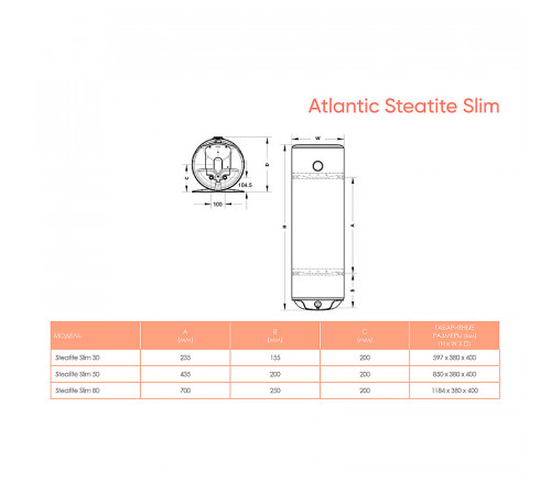 Водонагреватель накопительный Atlantic Steatite Slim 30 831156 Белый