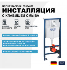 Инсталляция Grohe Rapid SL 39504000 для унитаза с клавишей смыва Хром