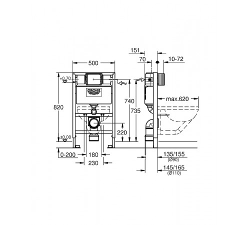 Инсталляция Grohe Rapid SL 38526000 для унитаза без клавиши