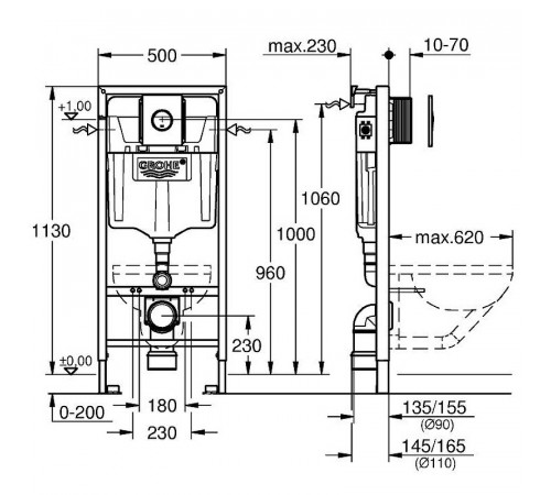 Инсталляция Grohe Rapid SL 38813001 с клавишей смыва Хром