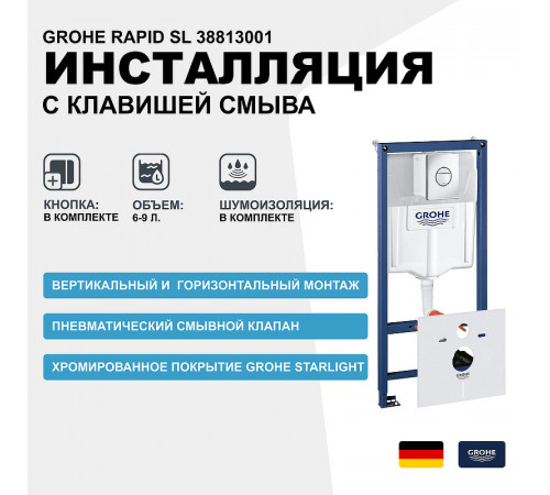 Инсталляция Grohe Rapid SL 38813001 с клавишей смыва Хром