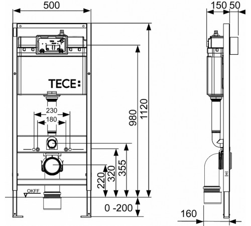 Инсталляция Tece Base K440407 (K447407) для подвесного унитаза с Черной матовой клавишей смыва с шумоизоляцией