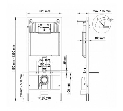 Инсталляция Berges Novum L6 040216 для унитаза с Черной глянцевой клавишей смыва