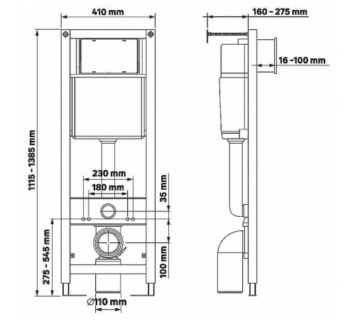 Инсталляция Berges Atom 410 040333 для унитаза с Белой клавишей смыва