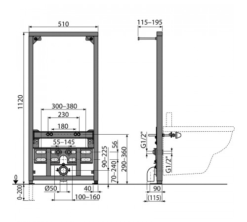 Инсталляция Alcaplast A105/1120 для биде Черная