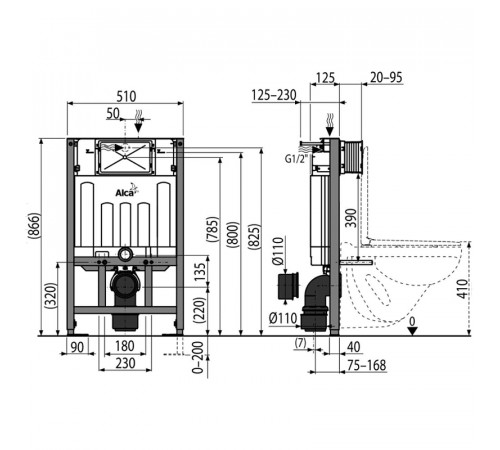 Инсталляция Alcaplast Sadromodul AM101/850-0001 (AM101/850) для унитаза со смывным бачком