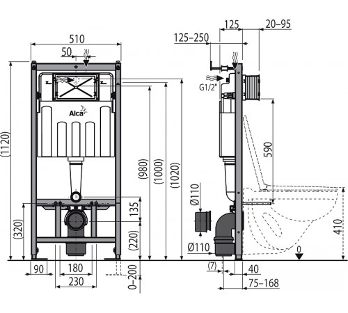 Инсталляция Alcaplast Sadromodul AM101/1120-3:1 RU M371-0001 для унитаза с клавишей смыва Хром глянец