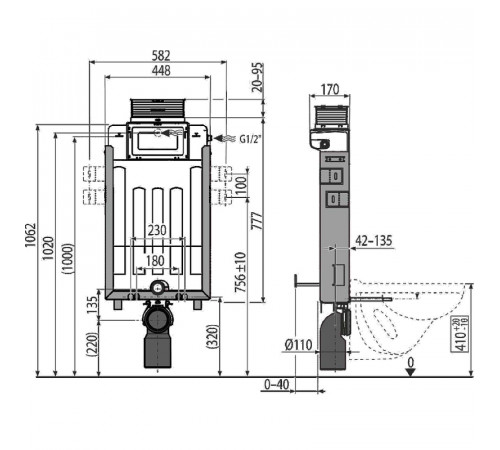 Инсталляция Alcaplast Renovmodul AM119/1000 для подвесного унитаза без клавиши смыва