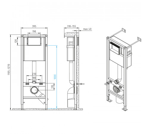 Инсталляция Cersanit Vector 64178 для унитаза с Белой клавишей смыва