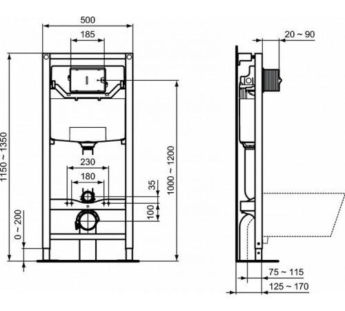 Инсталляция Ideal Standard Prosys R027767 для унитаза без клавиши смыва