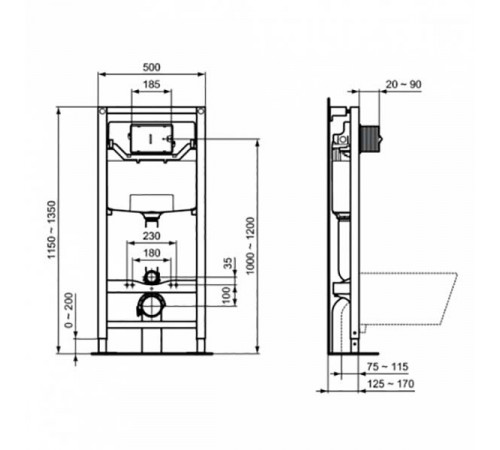 Инсталляция Ideal Standard Prosys R0309AA для унитаза с клавишей смыва Хром