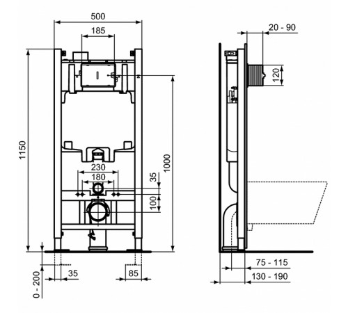 Инсталляция Ideal Standard Prosys Eco Frame 2 R046367 для унитаза без клавиши смыва