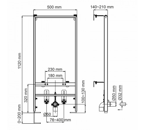 Инсталляция WasserKRAFT Aller 10BDT.020 для биде с крепежом