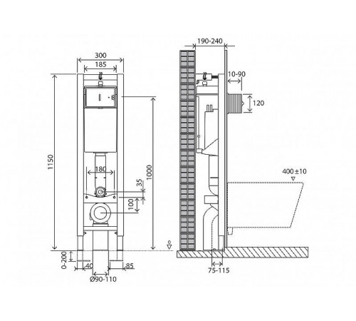 Инсталляция BelBagno BB003-30 для подвесного унитаза без клавиши смыва