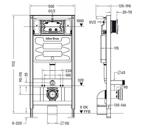 Инсталляция Allen Brau Pneumatic 9.11100.20 для унитаза без клавиши смыва