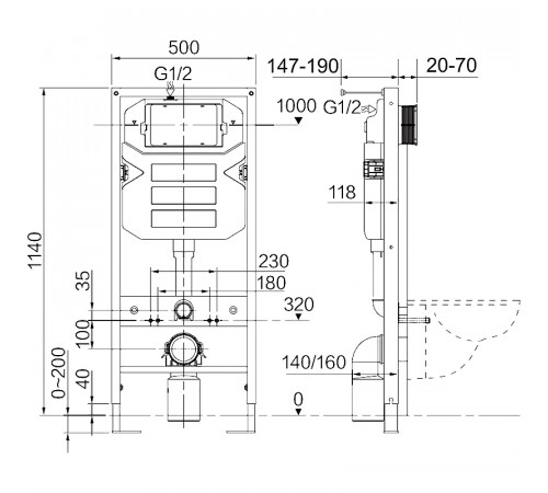 Инсталляция Ceramicanova Envision CN1002W для унитаза с Белой клавишей смыва