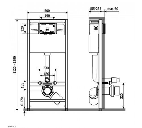 Инсталляция KK POL Premium ZSP/M500/0/K для унитаза без клавиши смыва