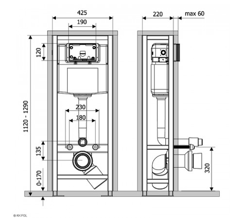 Инсталляция KK POL Professional ZSP/M428/0.1/K для унитаза без клавиши смыва