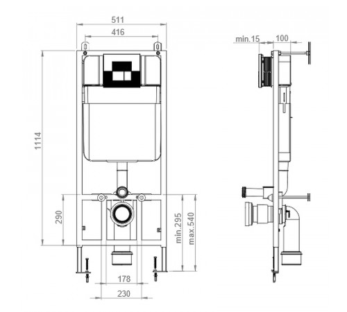 Инсталляция beWash BW74 500RZVSN074HM0000001 для унитаза без клавиши смыва