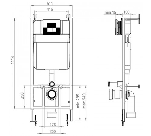 Инсталляция beWash BW74 K500RZVP0400BY000000 для унитаза с Белой клавишей смыва